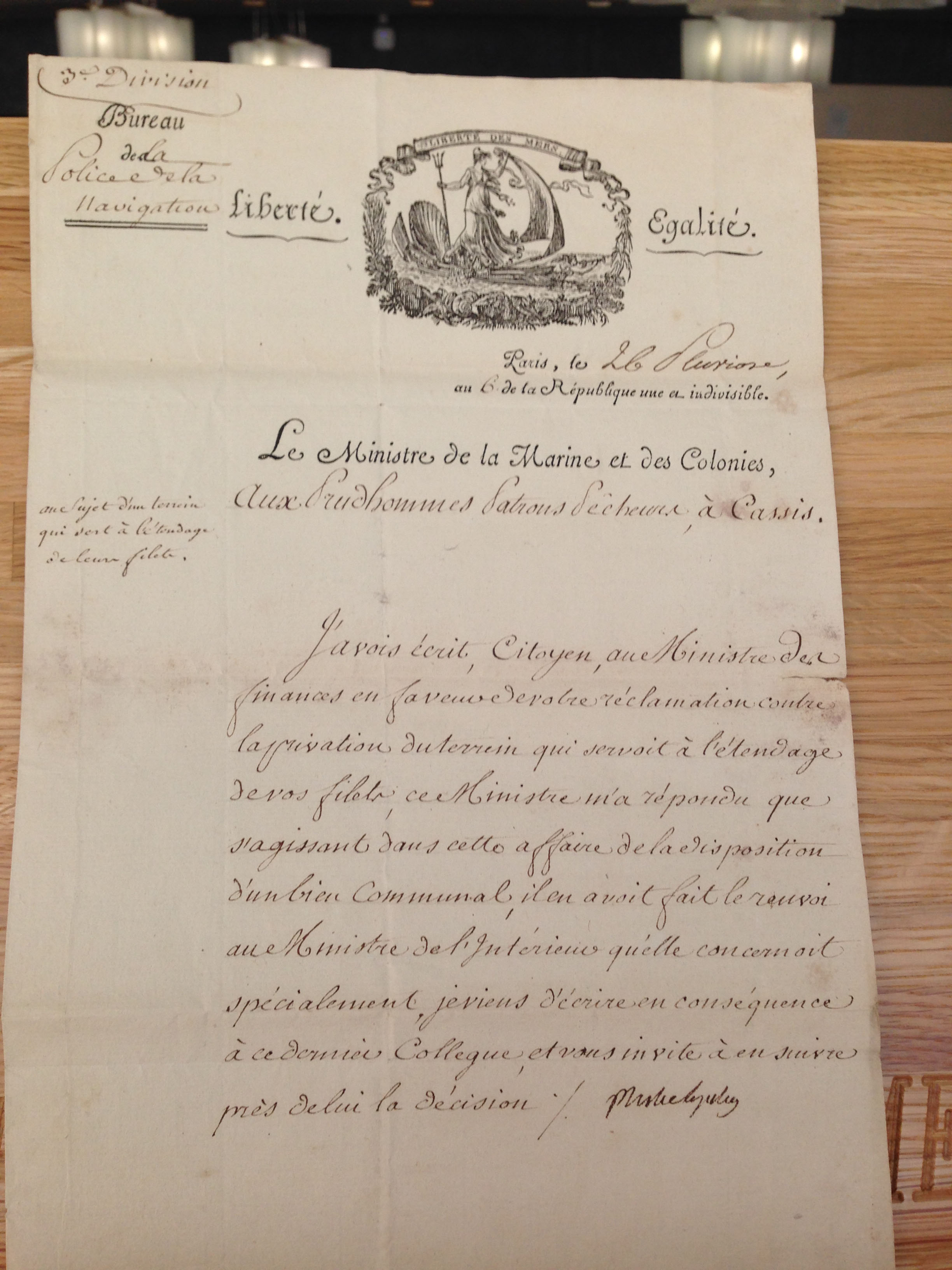 Lettre du 14 février 1798. Archives départementales des Bouches du Rhône.