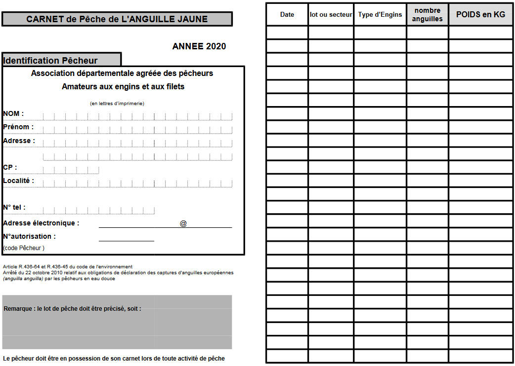 Carnet de capture en vigueur © DDTM 44.